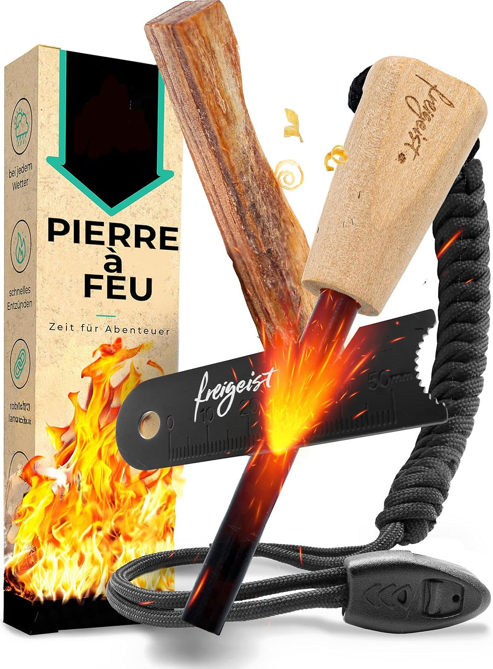 Pierre à feu de survie XXL Freigeist avec allume-feu