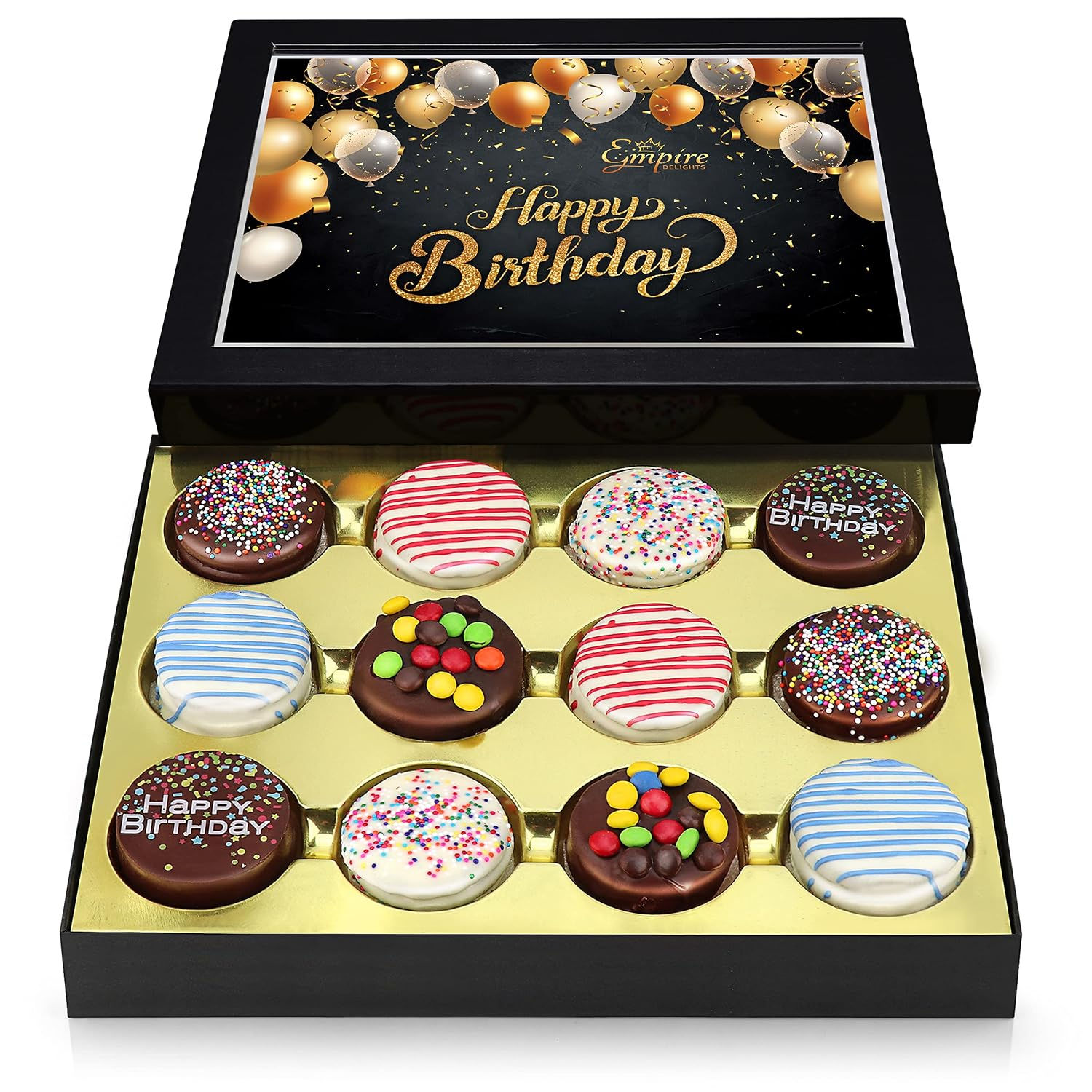 Coffret de biscuits d'anniversaire et kits de survie gourmands.