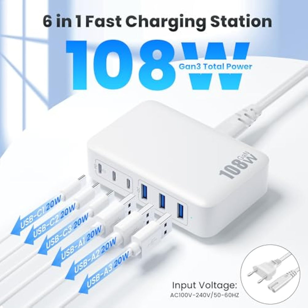 Miniature : Station de charge 6 en 1 de 108W avec 6 ports GaN III Tech.