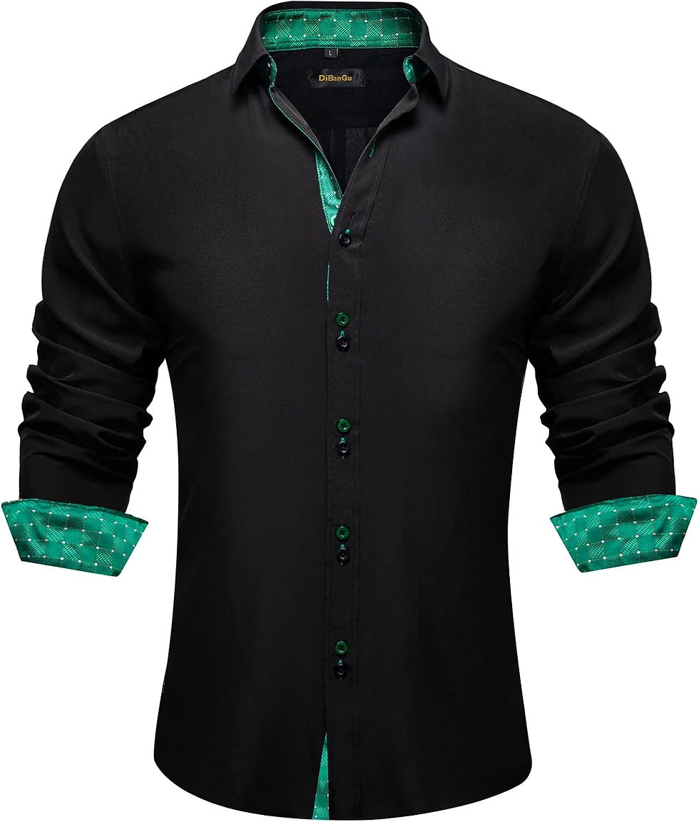 Miniature : Chemise habillée DiBanGu noire avec détails verts.