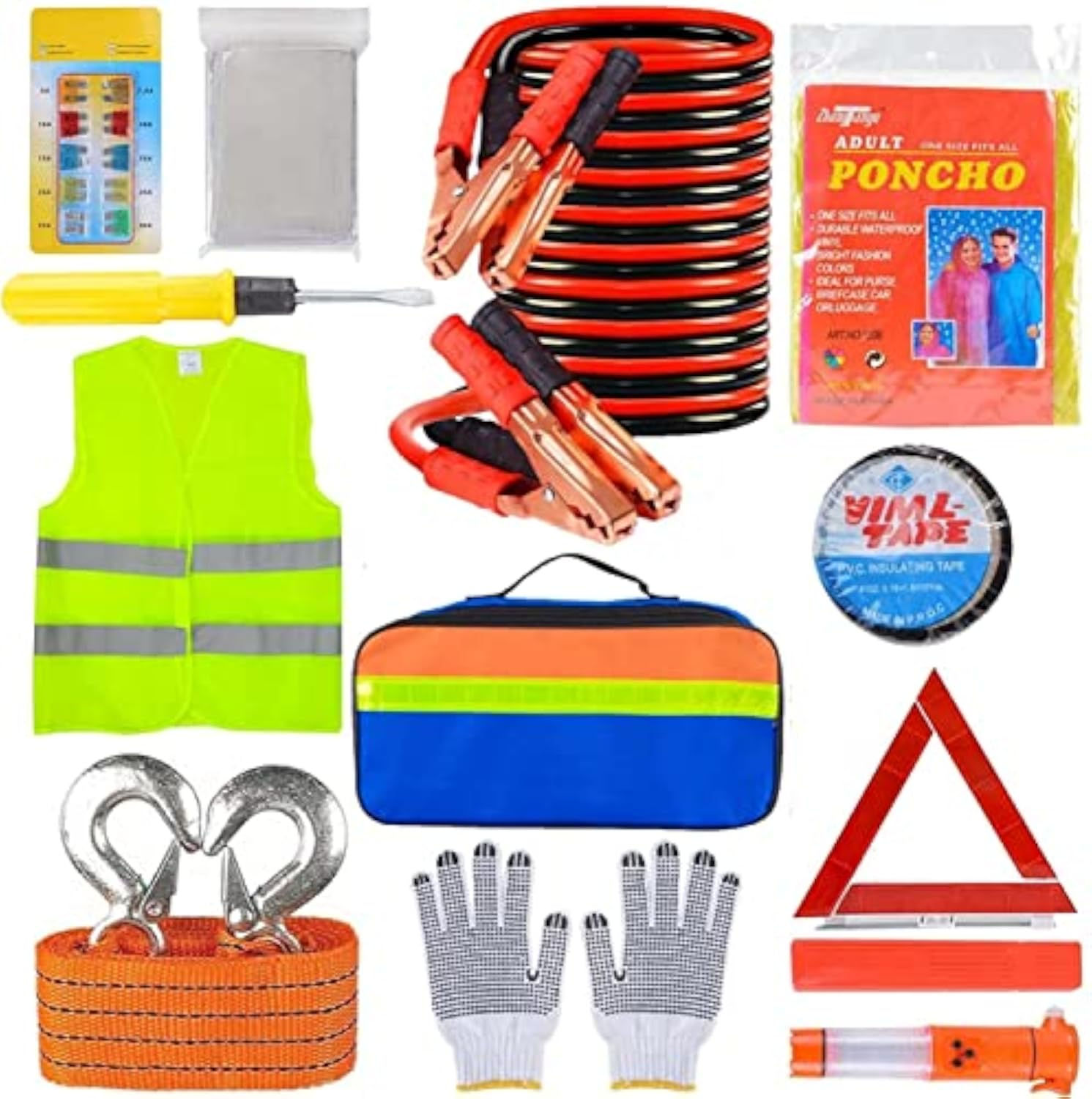 Kit d'urgence voiture KAHEIGN 12 en 1 avec câbles et gilet