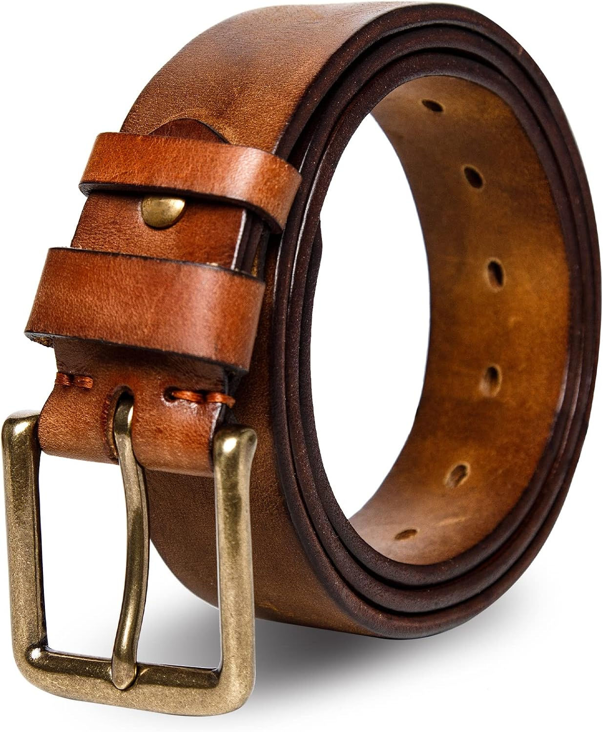 Ceinture homme en cuir pleine fleur épais avec boucle en laiton