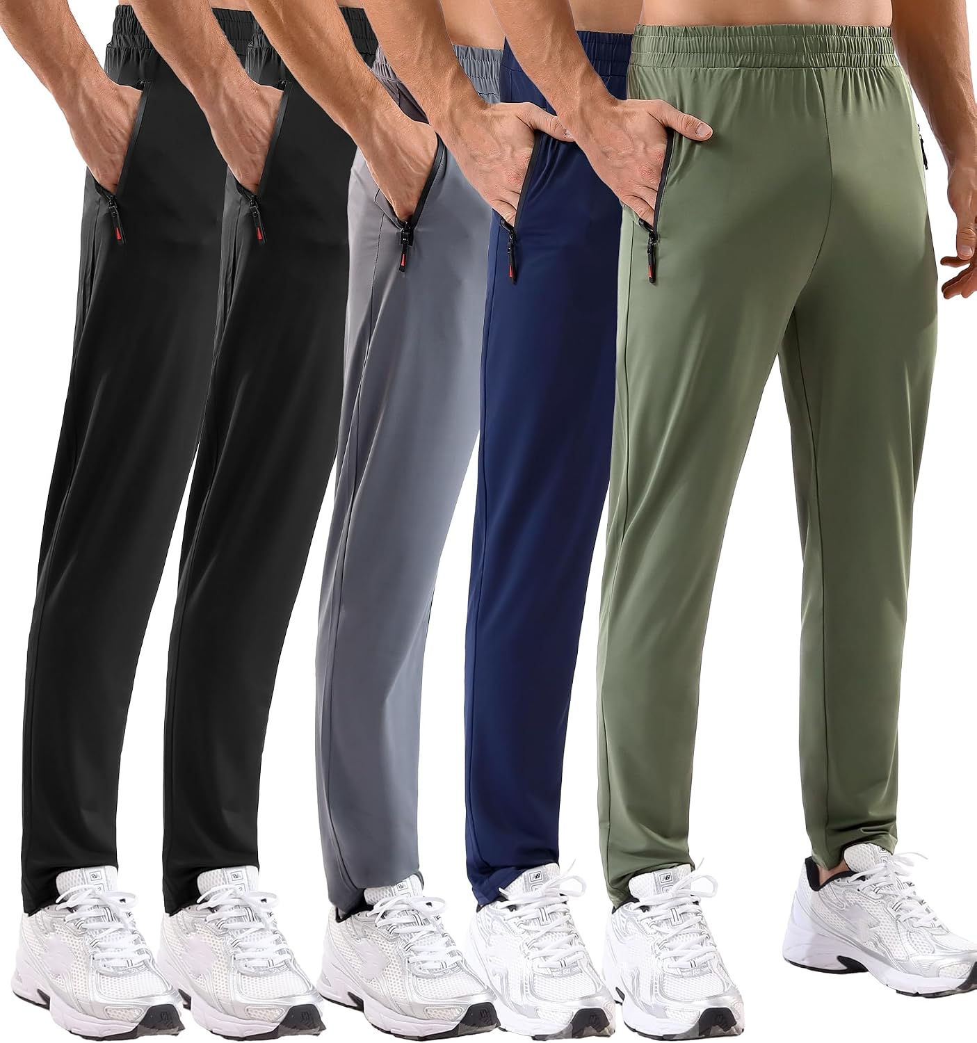 Lot de 5 pantalons de survêtement pour homme, poches zippées, extensibles et