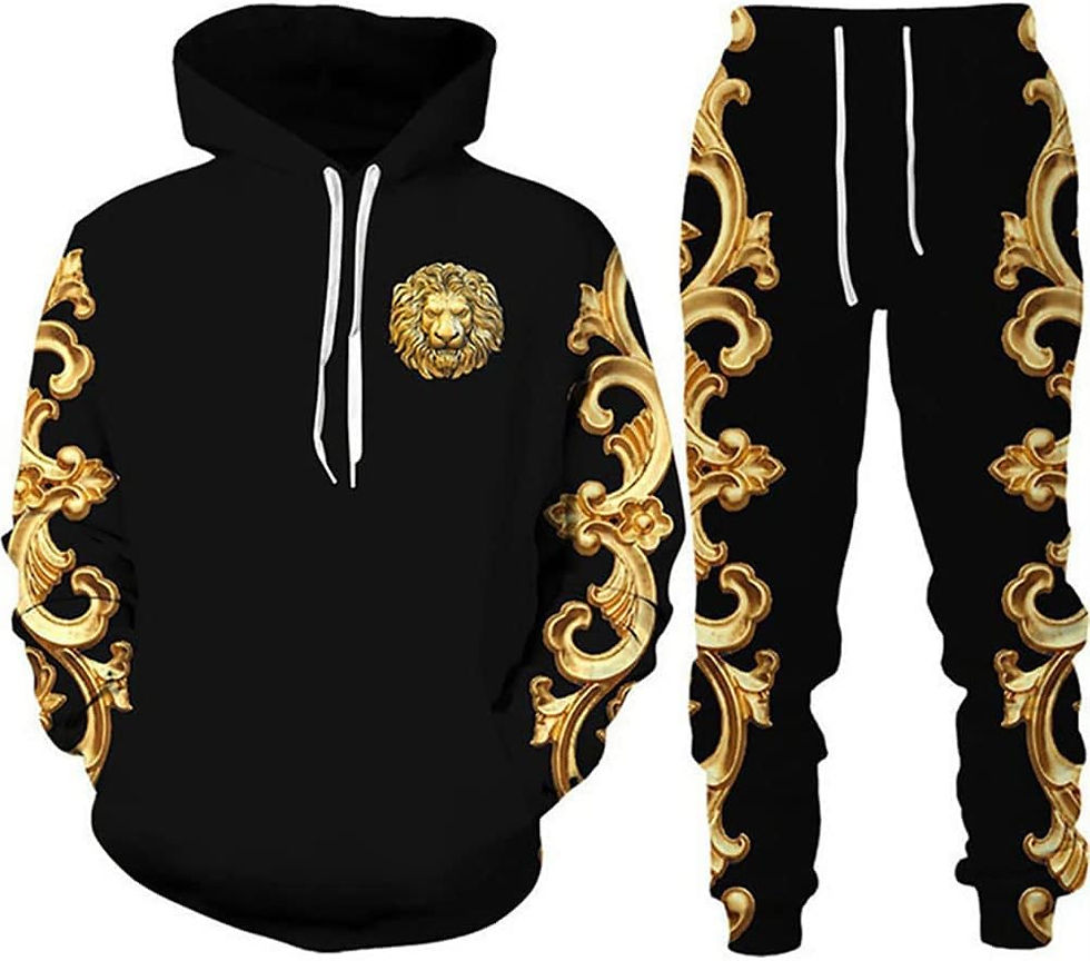 Ensemble de jogging noir et doré avec imprimé lion.