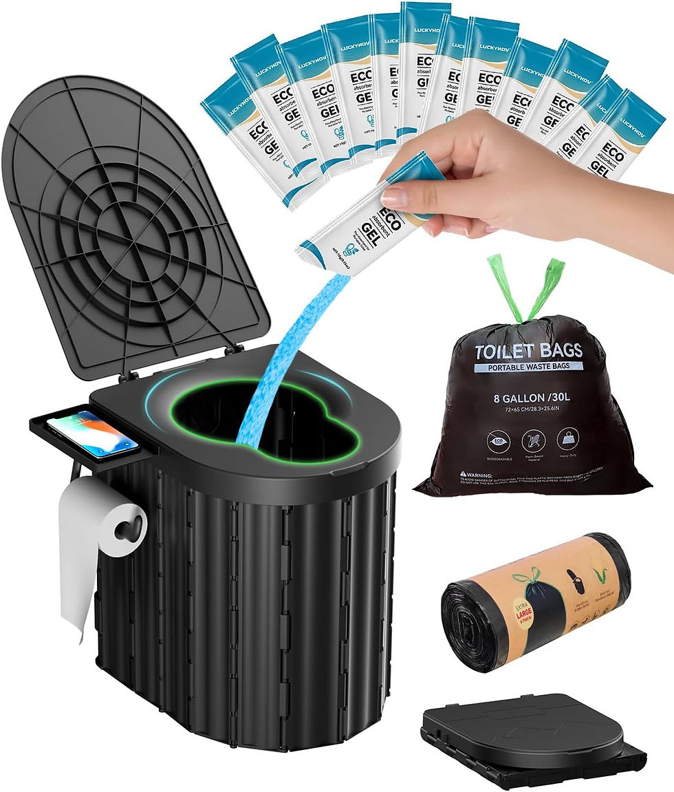 Toilette portable pour kits de survie avec gel et sacs.