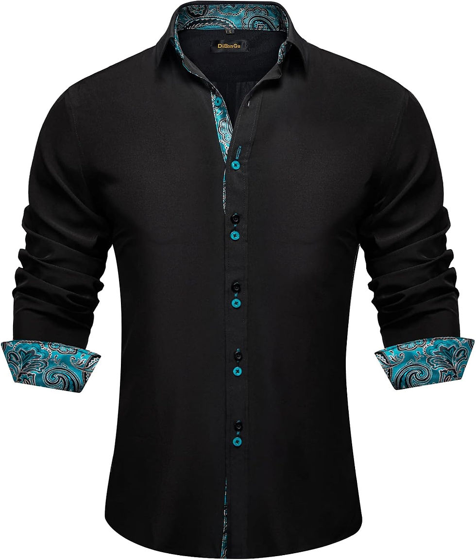 Thumbnail: Chemise noire DiBanGu coupe classique avec détails paisley.