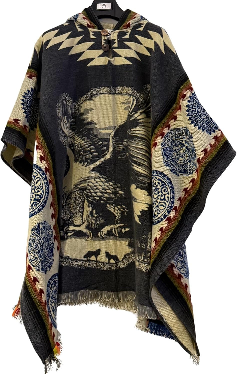 Thumbnail: Poncho mexicain Gamboa en laine d'alpaga motif aigle.