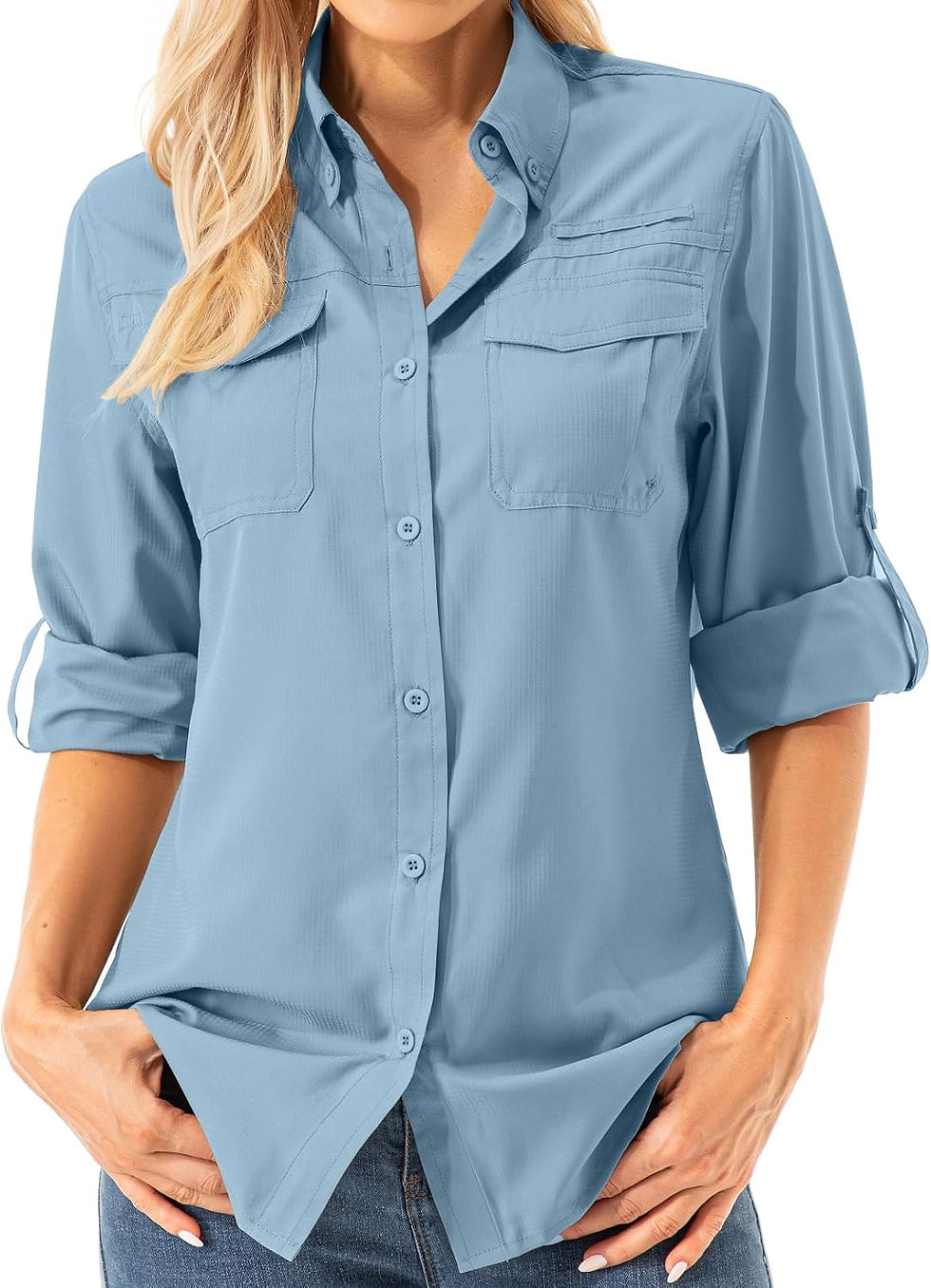 Thumbnail: T-shirt à manches longues bleu pour femme avec protection UPF 50
