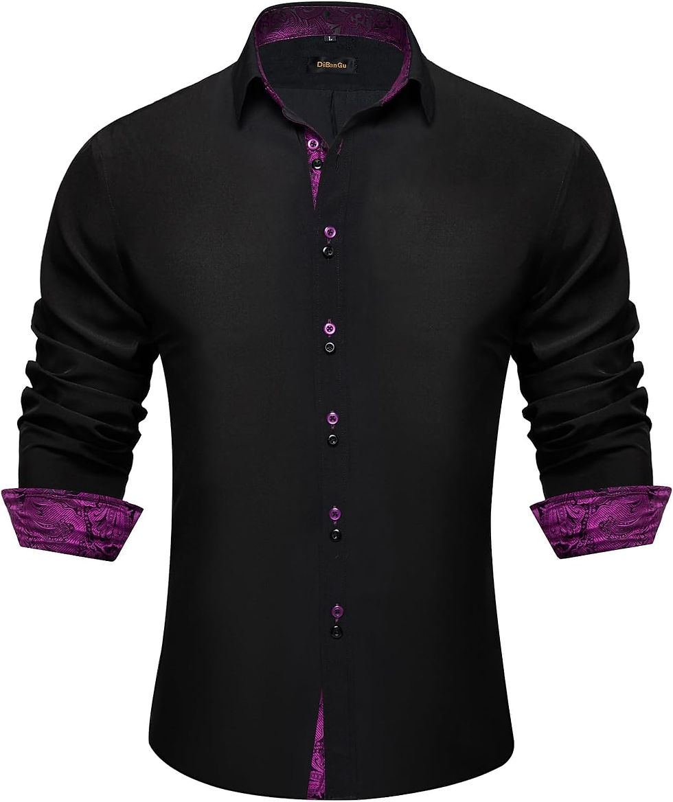 Miniature : Chemise habillée noire DiBanGu, manches longues, détails violets.