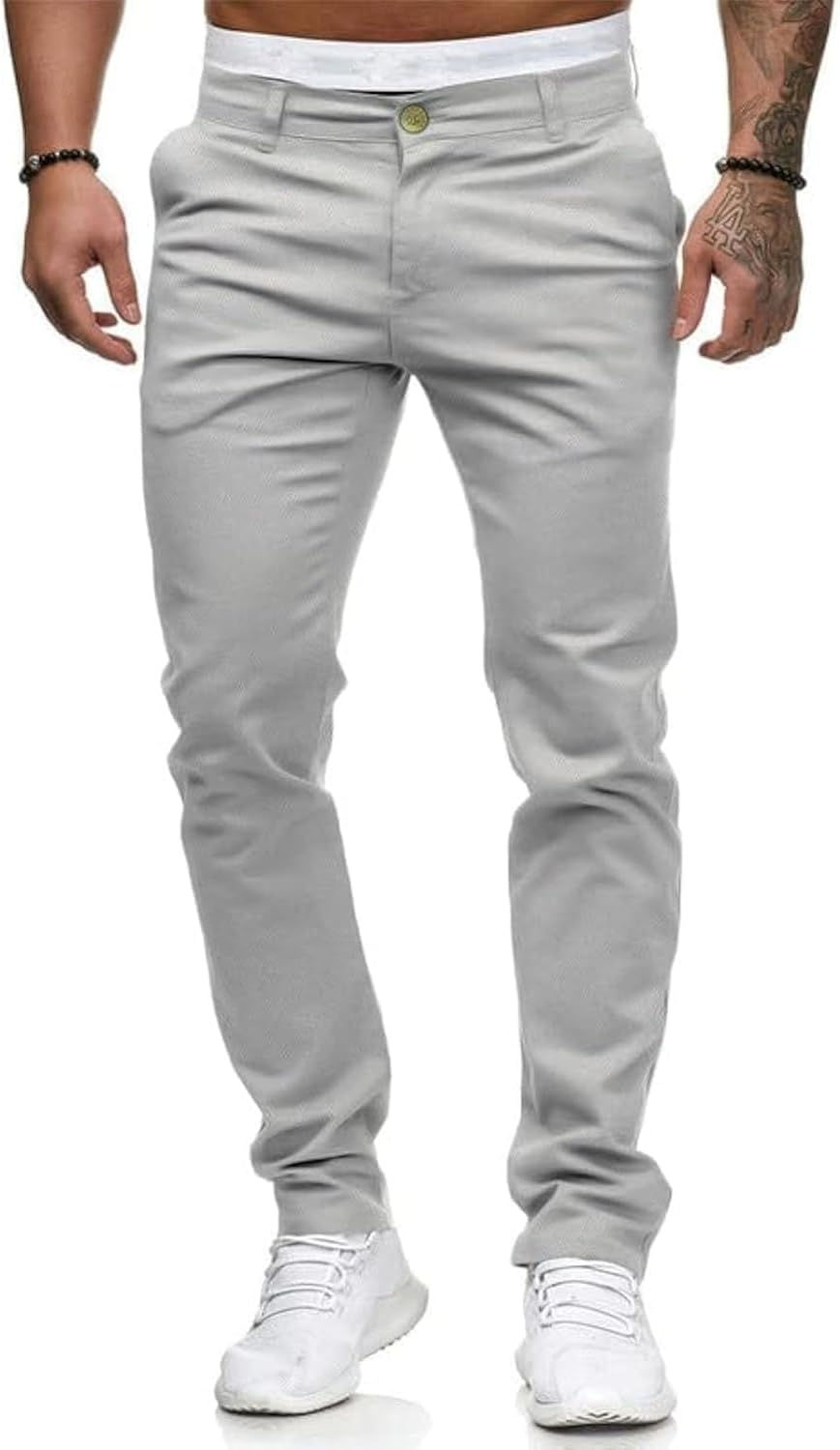 Thumbnail: Pantalon chino gris HUNGSON pour homme, coupe ajustée.