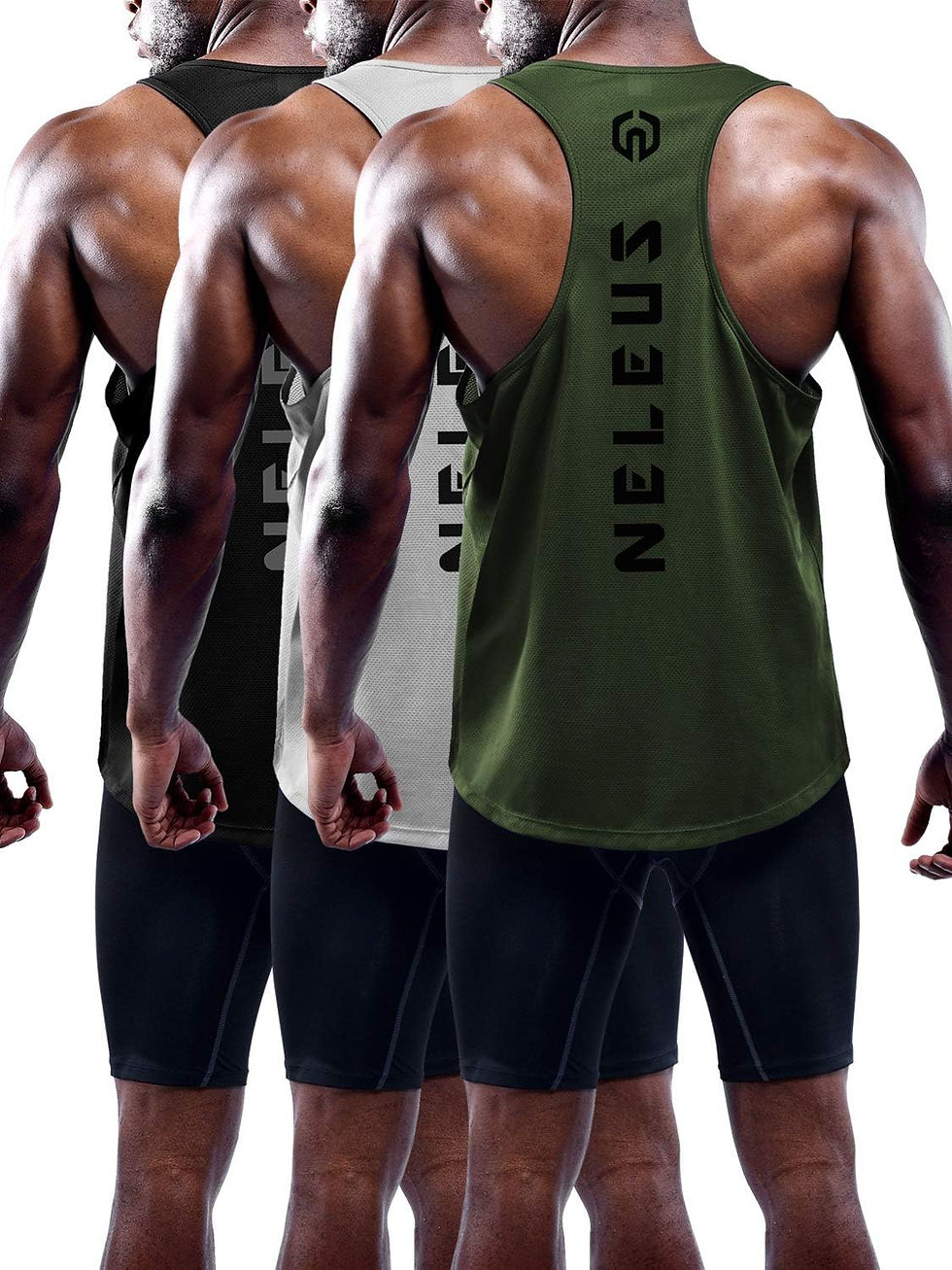 Thumbnail: Lot de 3 débardeurs de sport NELEUS pour homme, dos en Y