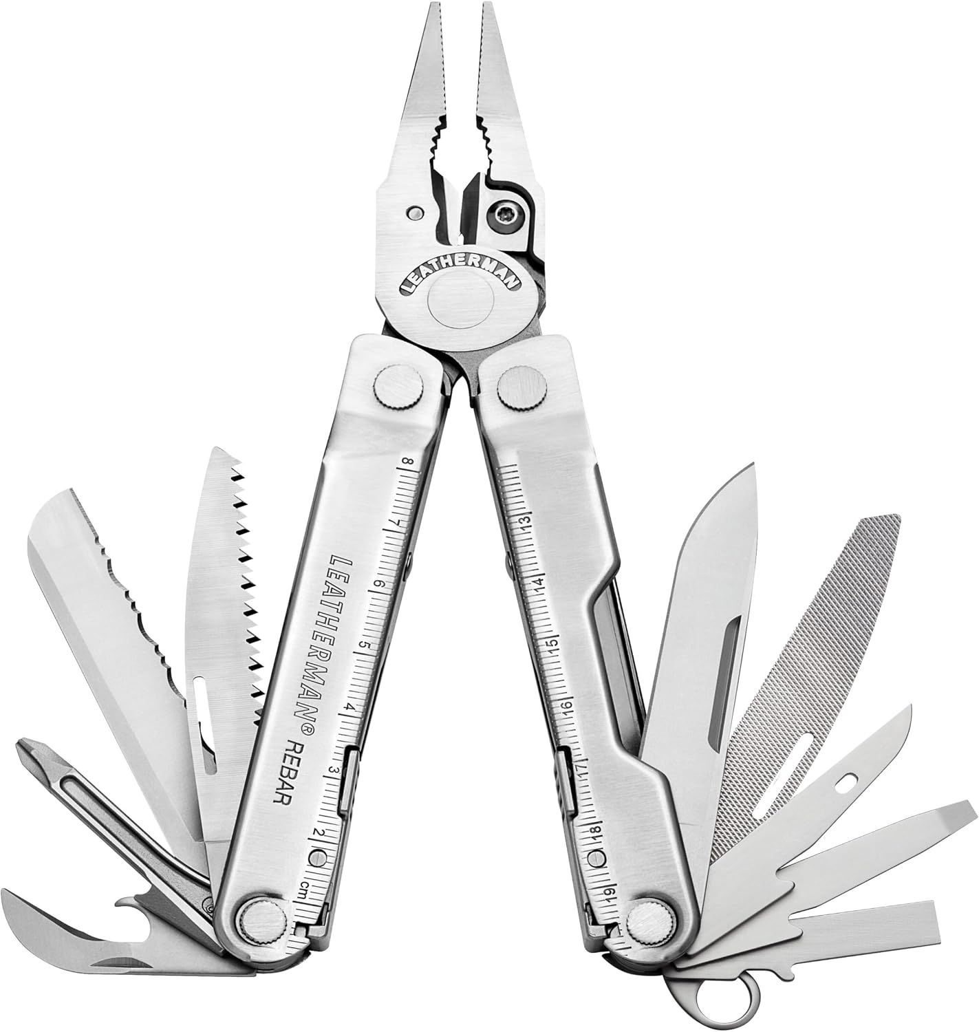 Outil multifonction Leatherman Rebar ouvert avec ses 17 outils déployés
