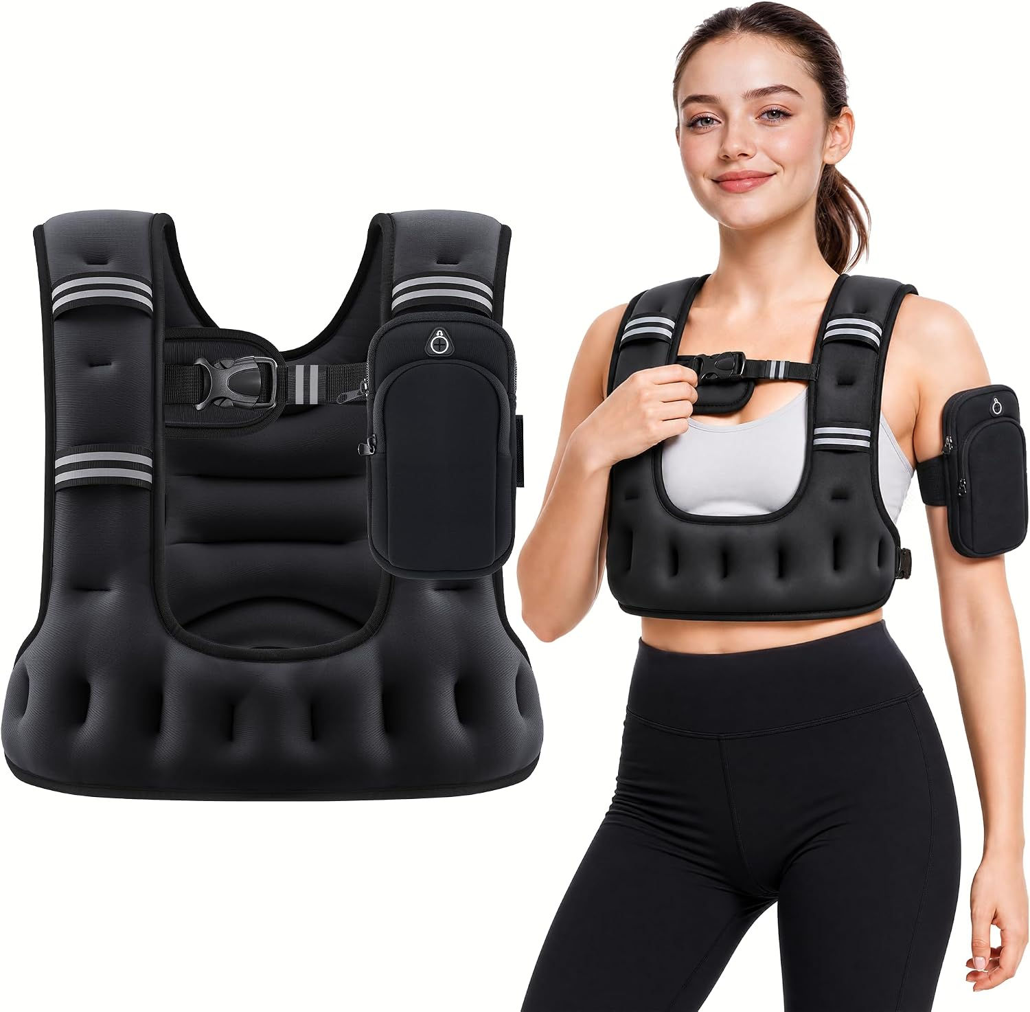 Gilet lesté ZELUS noir porté par une femme pour le sport.