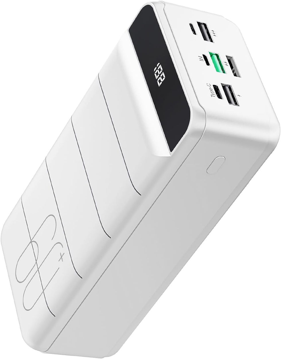 Batterie externe 60000mAh blanche avec ports USB-C et écran LCD