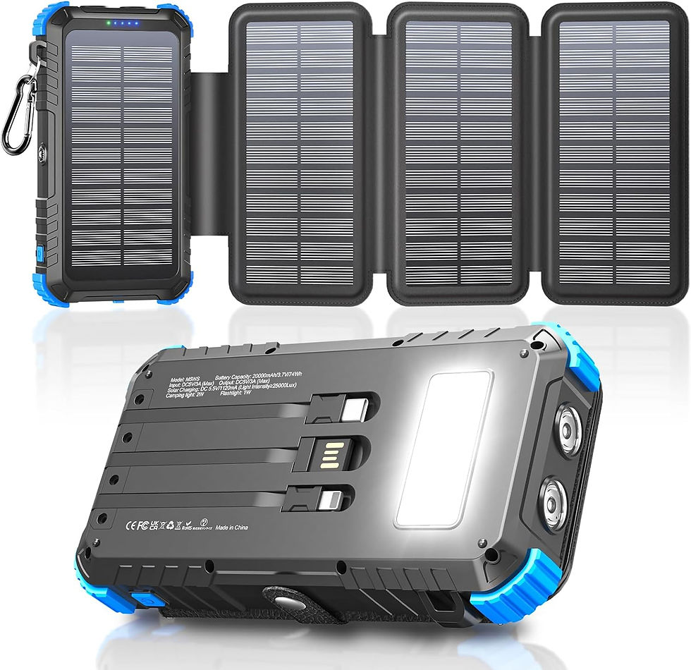 Chargeur solaire 20000mAh déplié avec 4 panneaux et lampe LED