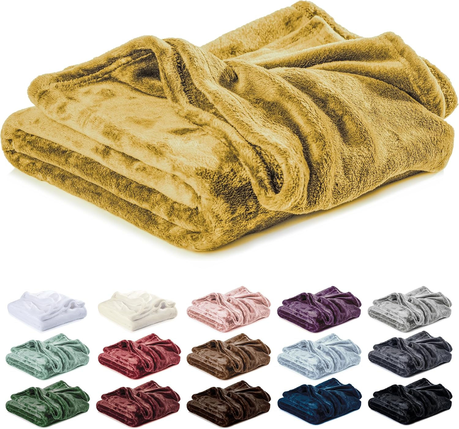Plaid polaire Lavea® moutarde avec variantes de couleurs