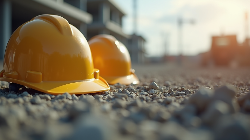 Close-up view of a safety helmet on a construction site