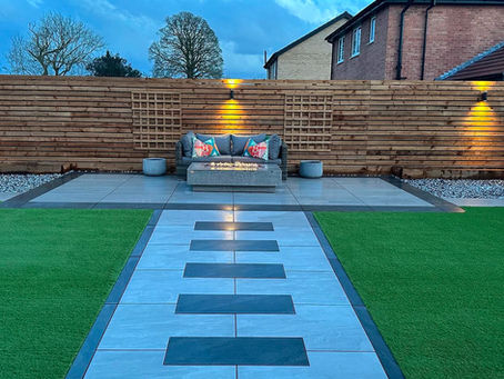 Modern Porcelain Patio & Slatted Fencing in Horley