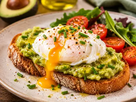 Tostada de huevos poché y aguacate
