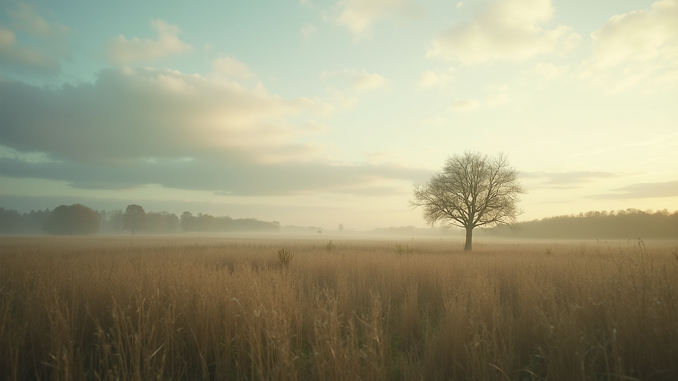 Wide angle view of calm, serene landscape