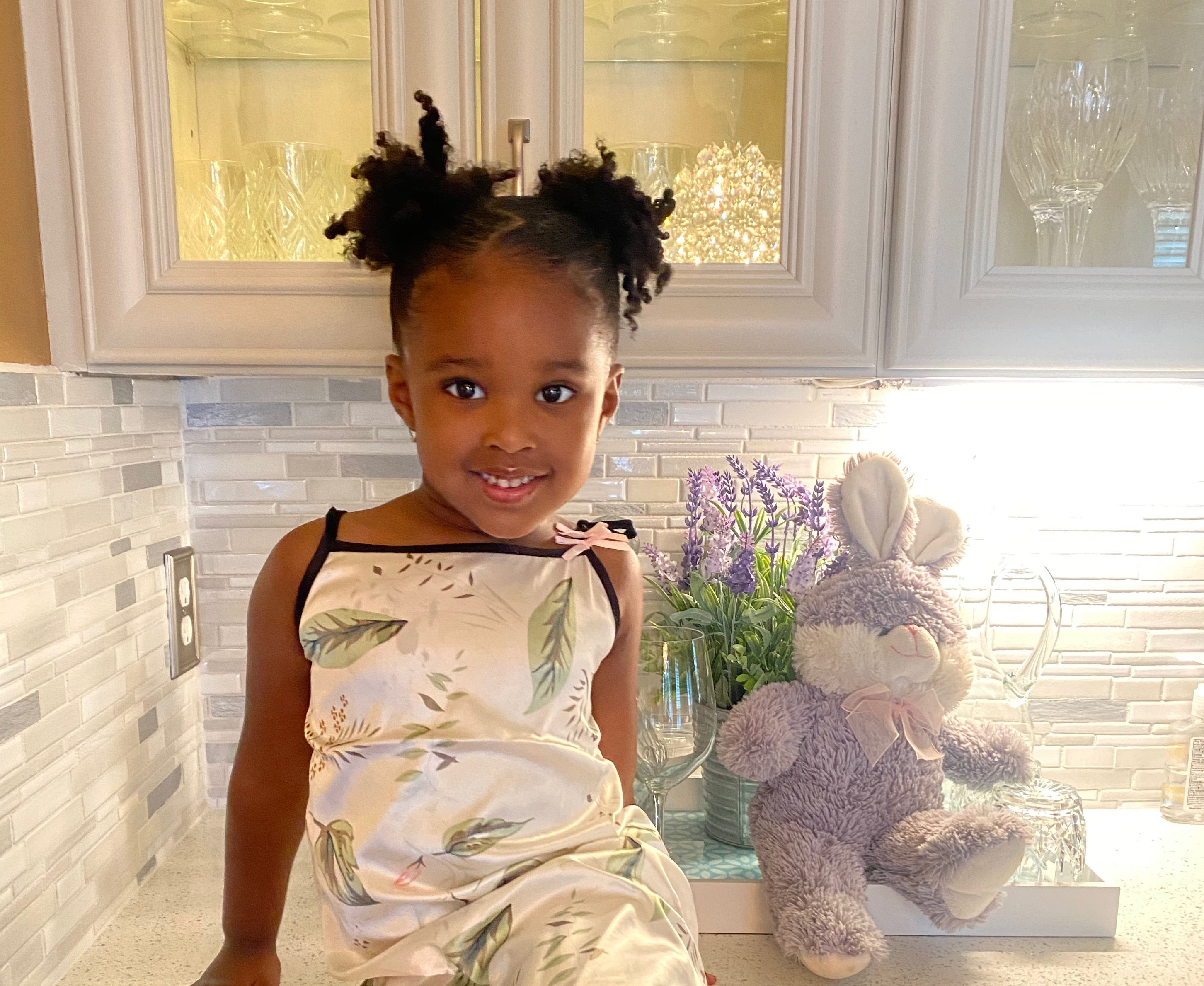 Toddler Girls Plant Print Satin Dress