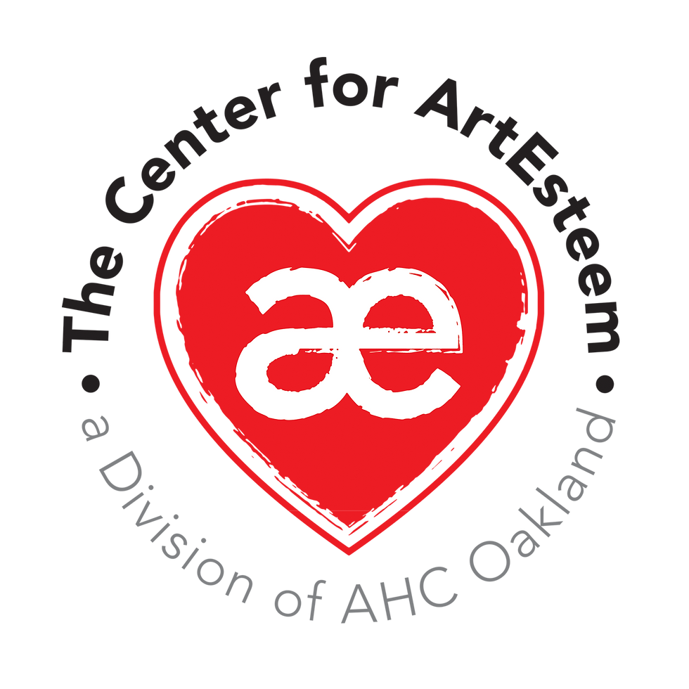 Red heart shape with white “ae” in the center, surrounded by octagonal black and gray frame. Bold, simple design, no text.