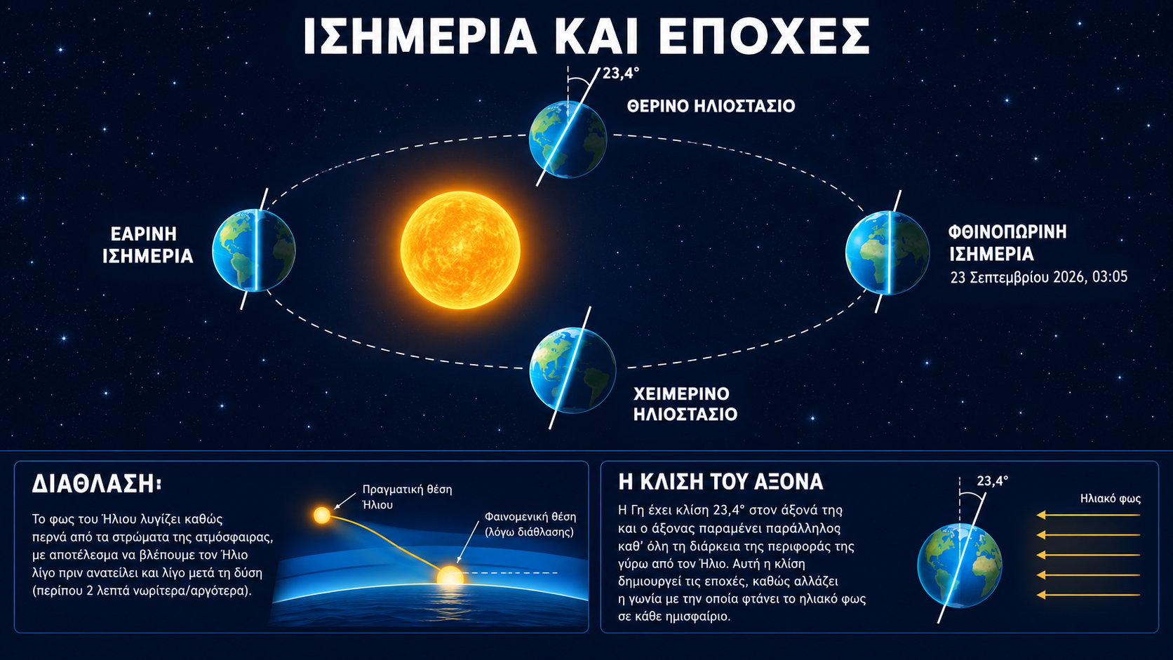 infografic για ισημερία και εποχές