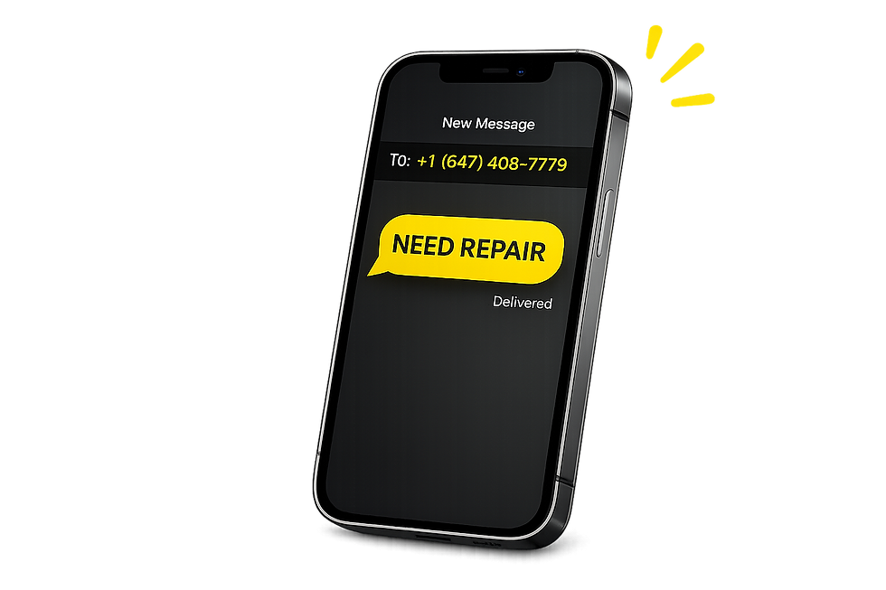 Smartphone with SMS message “Need repair” ready to send, representing quick repair service contact via text message