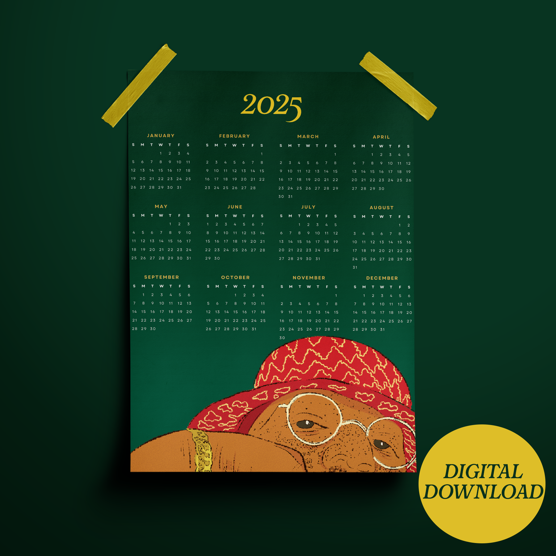 Green + Gold Printable Calendar