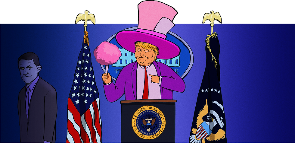 Trump is in a funny hat.