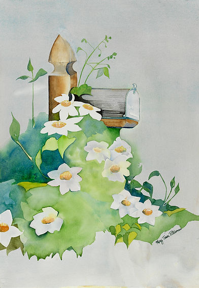 green and white clematis on mailbox