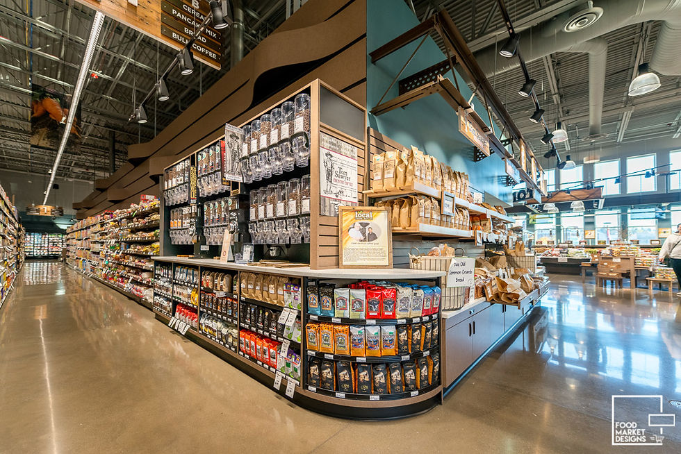 Custom casework display for a grocery store bulk coffee.
