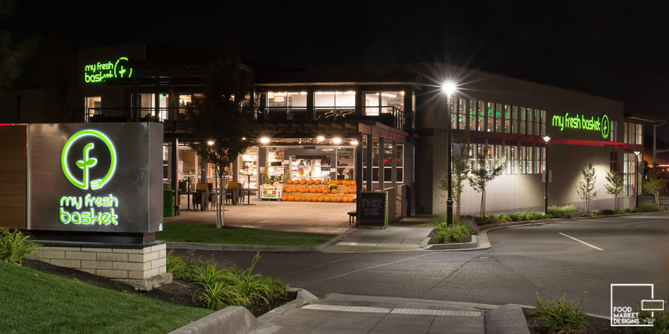 Street view photo of My Fresh Basket, a grocery store located in Spokane, Washington.