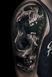 Realistic skull tattoo created by Albert Gajewski at Ink Tattoo Basel – dark black and grey realism with detailed bone texture and depth.