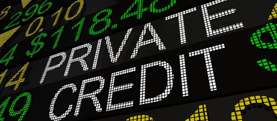 Pixelated on-screen text writing "Private Credit" with a dollar sign and some numbers