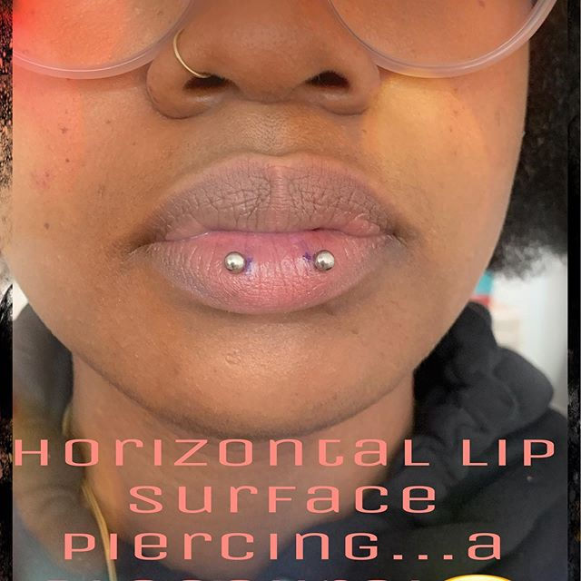 Horizontal Lip piercing by Micaela #fayettevilleartattoo #fayettevillearpiercing #femalepi