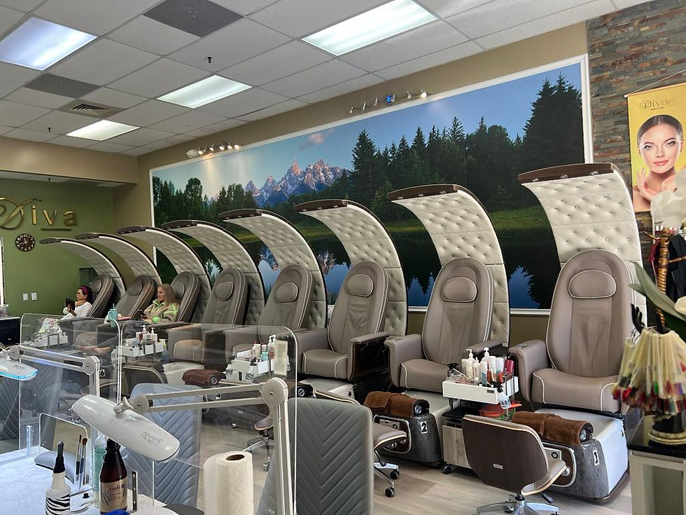 Eye-level view of relaxing pedicure spa chair with towels and products