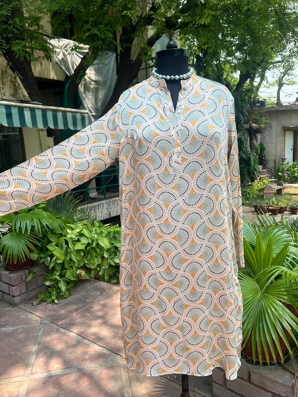 Thumbnail: Graphic Print Satin Shirt Dress: Hand Printed Summer Beach Dress