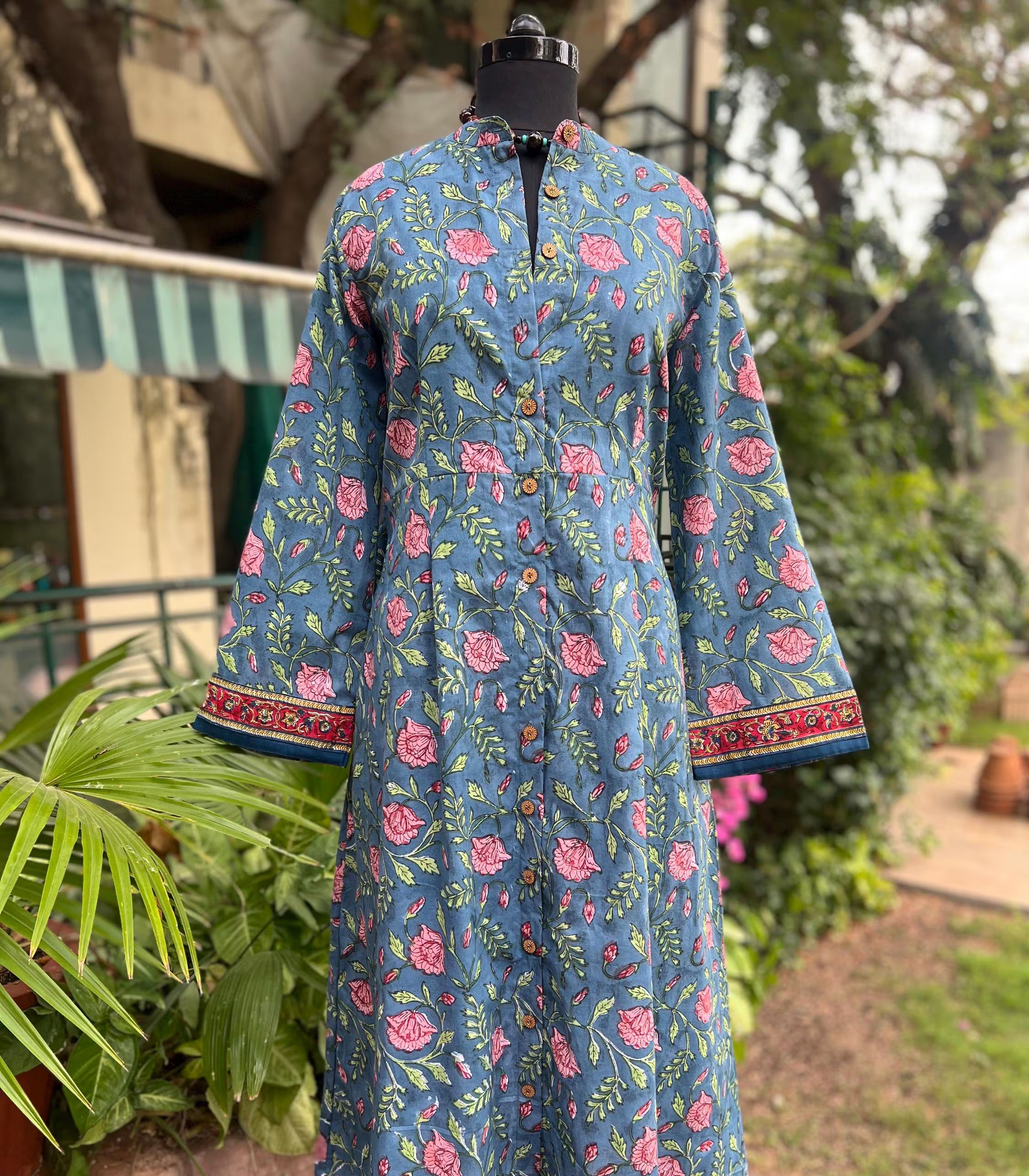 Indigo Block Print Midi Dress | Organic Cotton Tunic