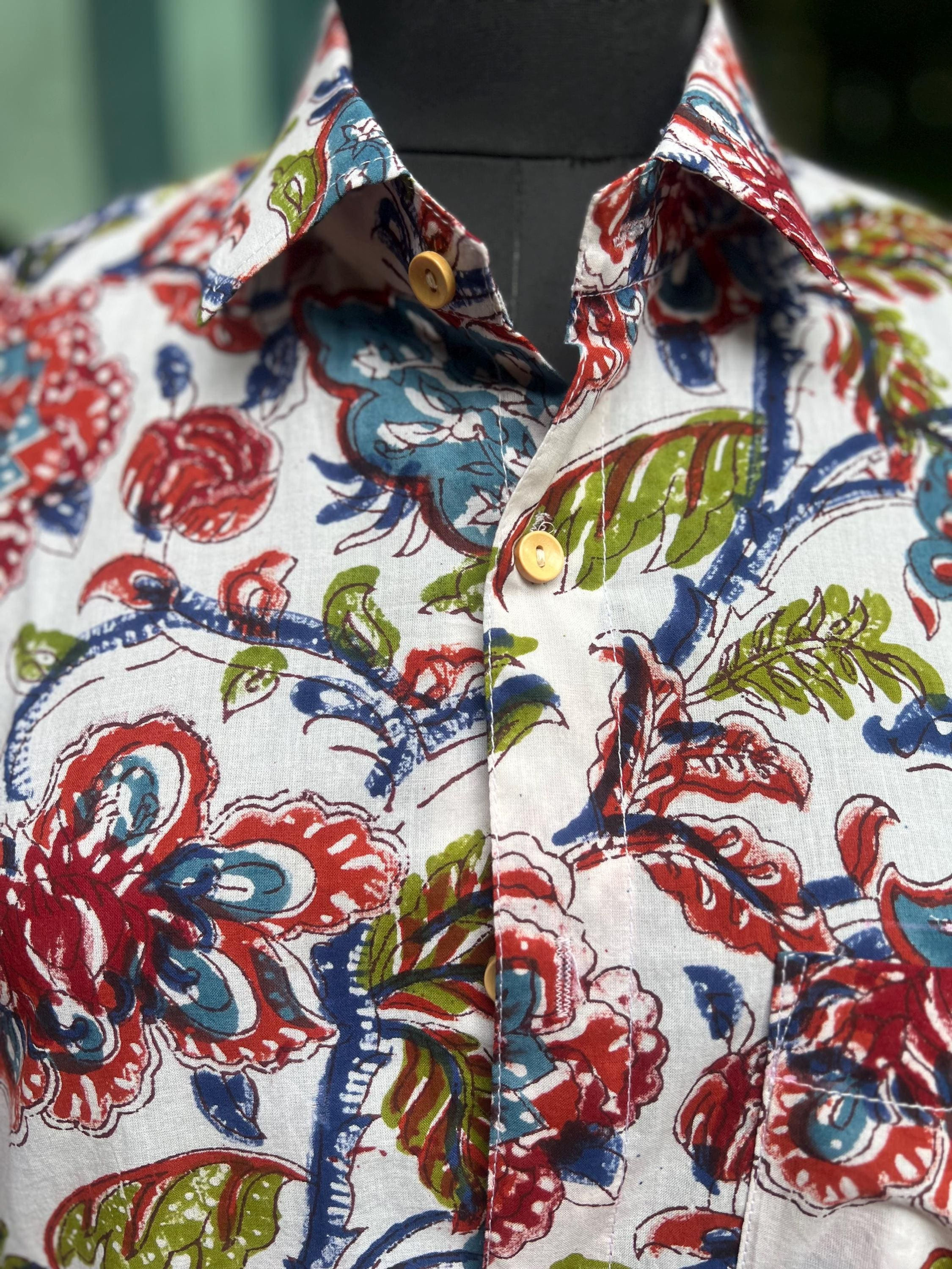 Floral Block Print Cotton Shirt: Bohemian Men's Summer Wear