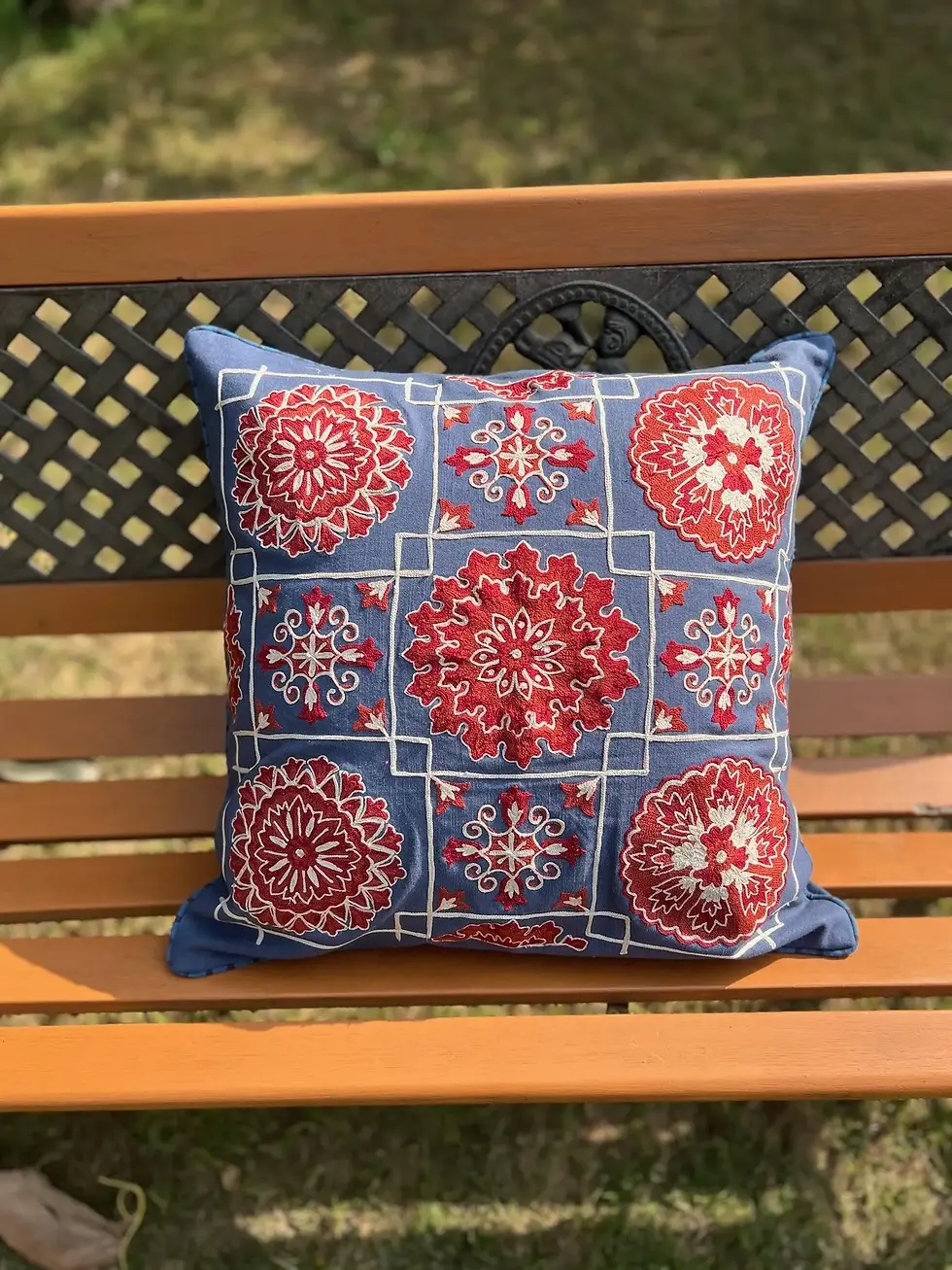 Thumbnail: Handmade Embroidered Pillow Cover | Geometric Suzani Style