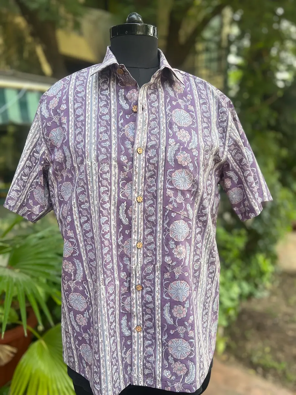 Thumbnail: Floral Block Print Cotton Shirt: Bohemian Summer Men's Wear