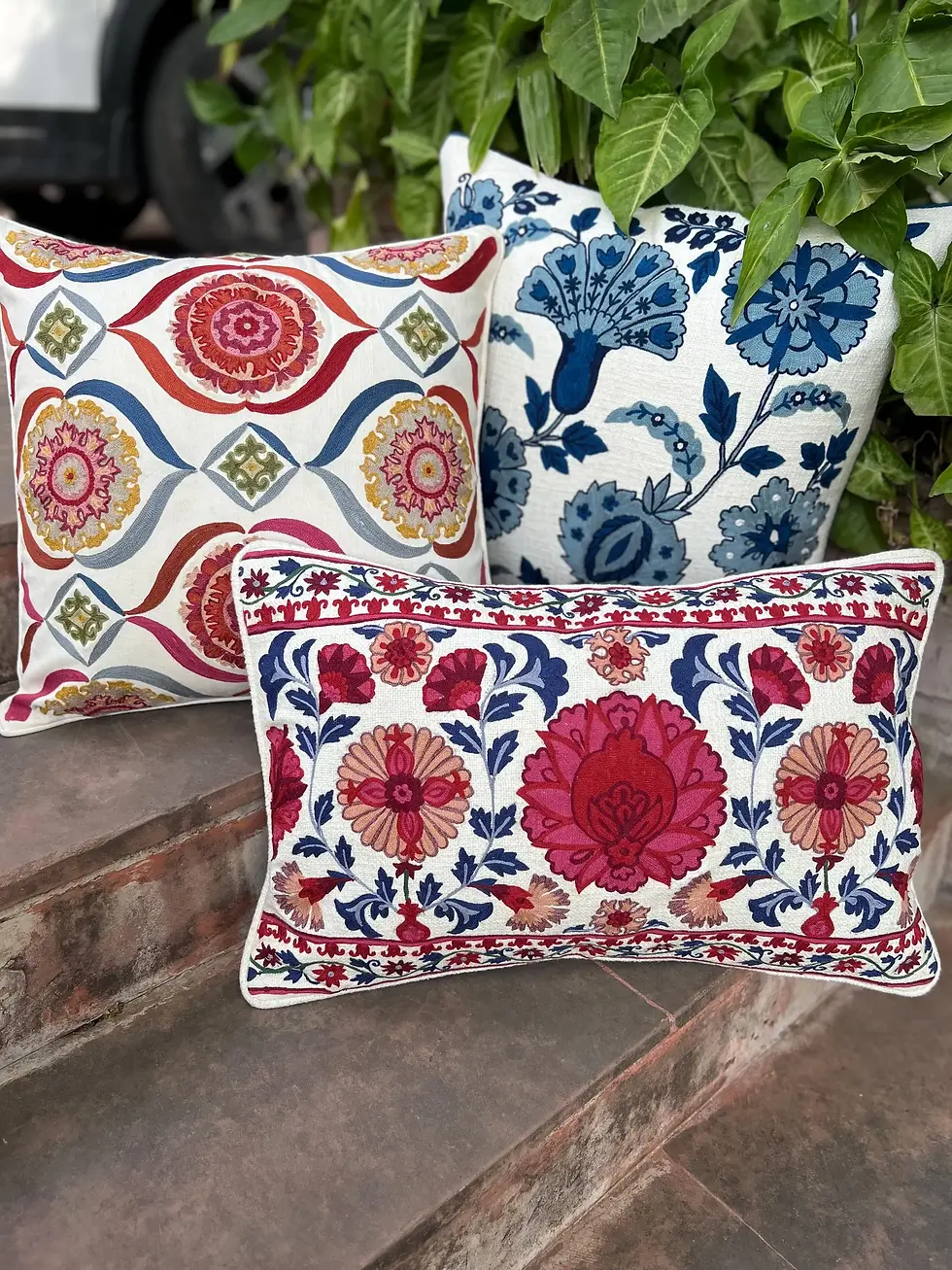 Thumbnail: Suzani Embroidered Pillow Cover | Crewel Cotton Lumbar Cushion