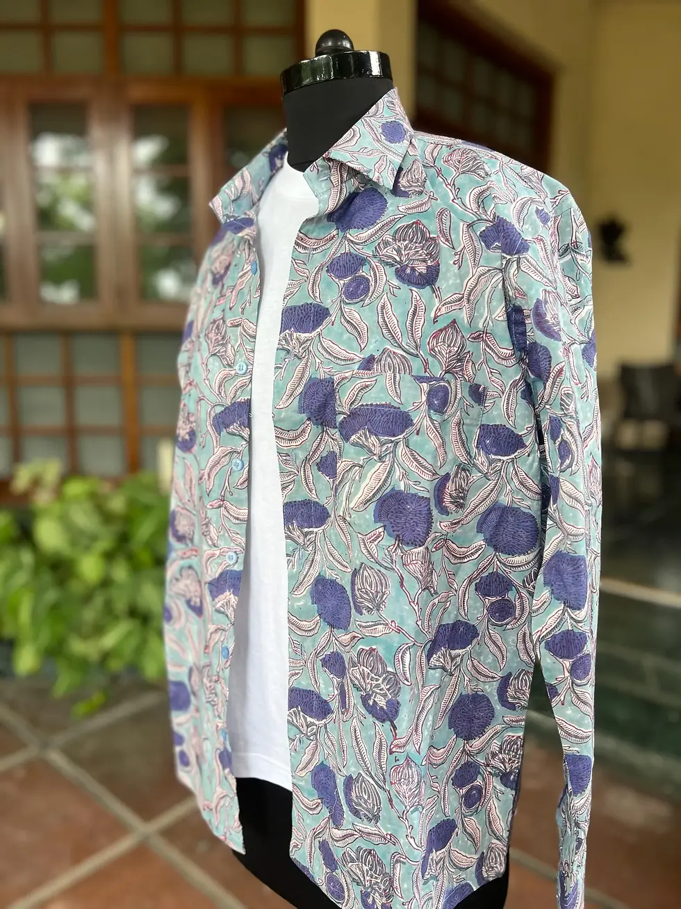 Thumbnail: Floral Block Print Cotton Shirt: Bohemian Summer Menswear