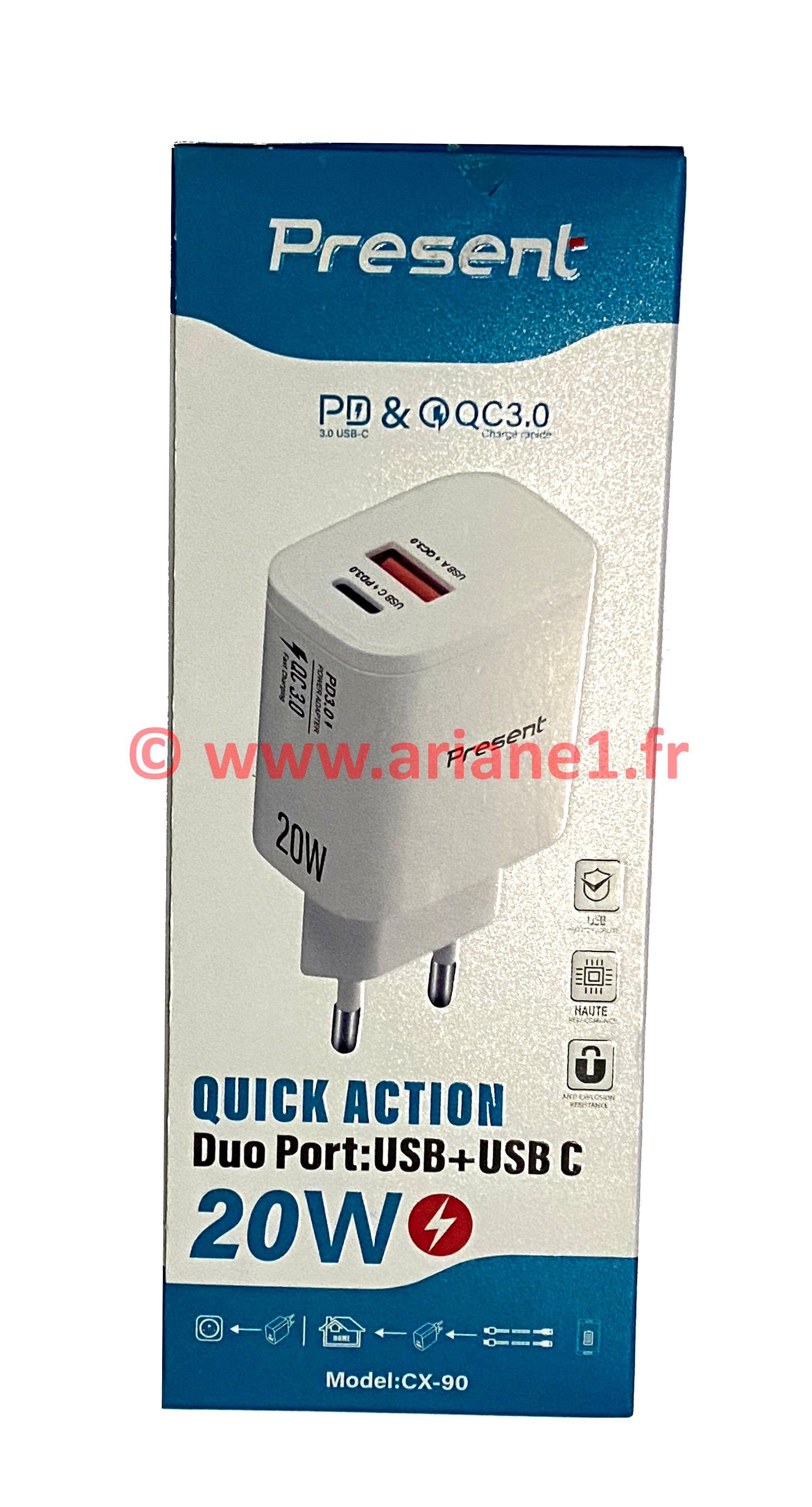 CHARGEUR SECTEUR 20W USB-PD CX90 A+C