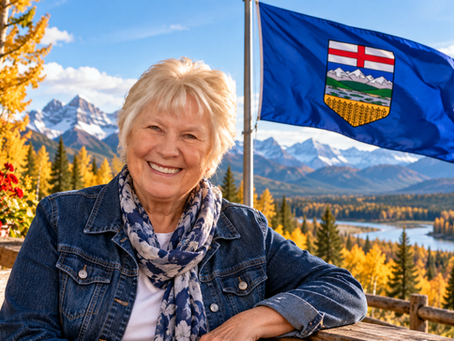 Allana with the Alberta Flag and a nature background