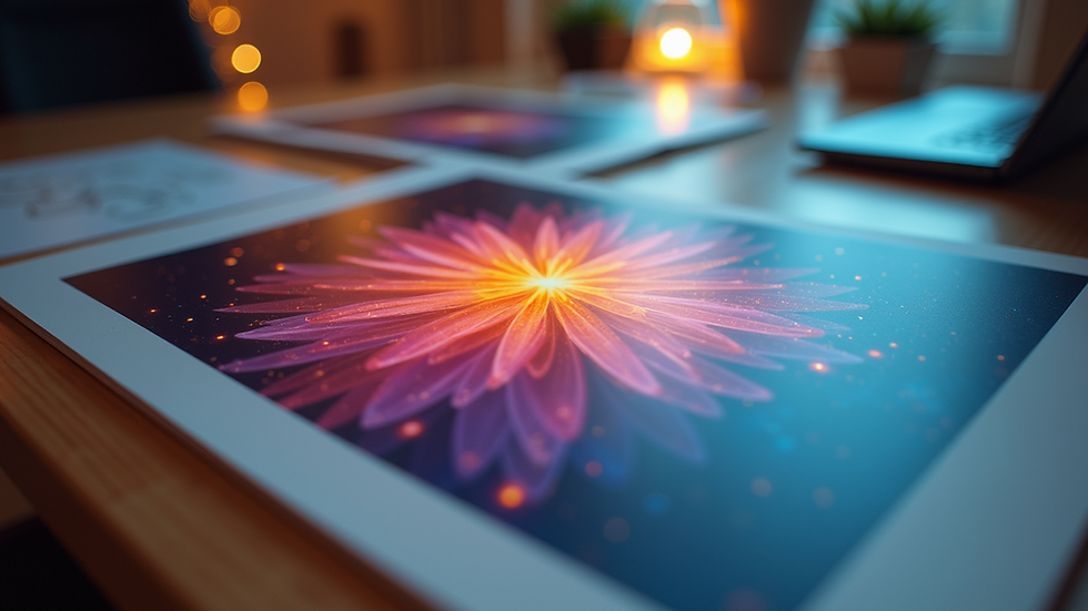 High angle view of a colorful aura scan printout on a table