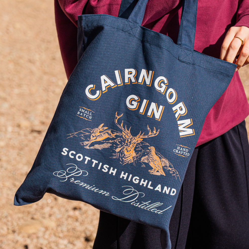 Printed Cotton Shopper Bag - Navy