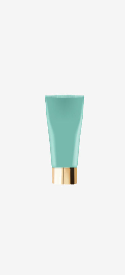 Teal face oil tube with gold cap