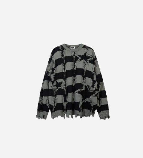 Gray and black star sweater, perfect for casual wear anytime of year.